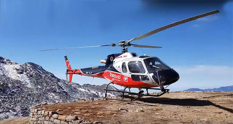 Gosaikunda Lake in Langtang National Park seen from a helicopter